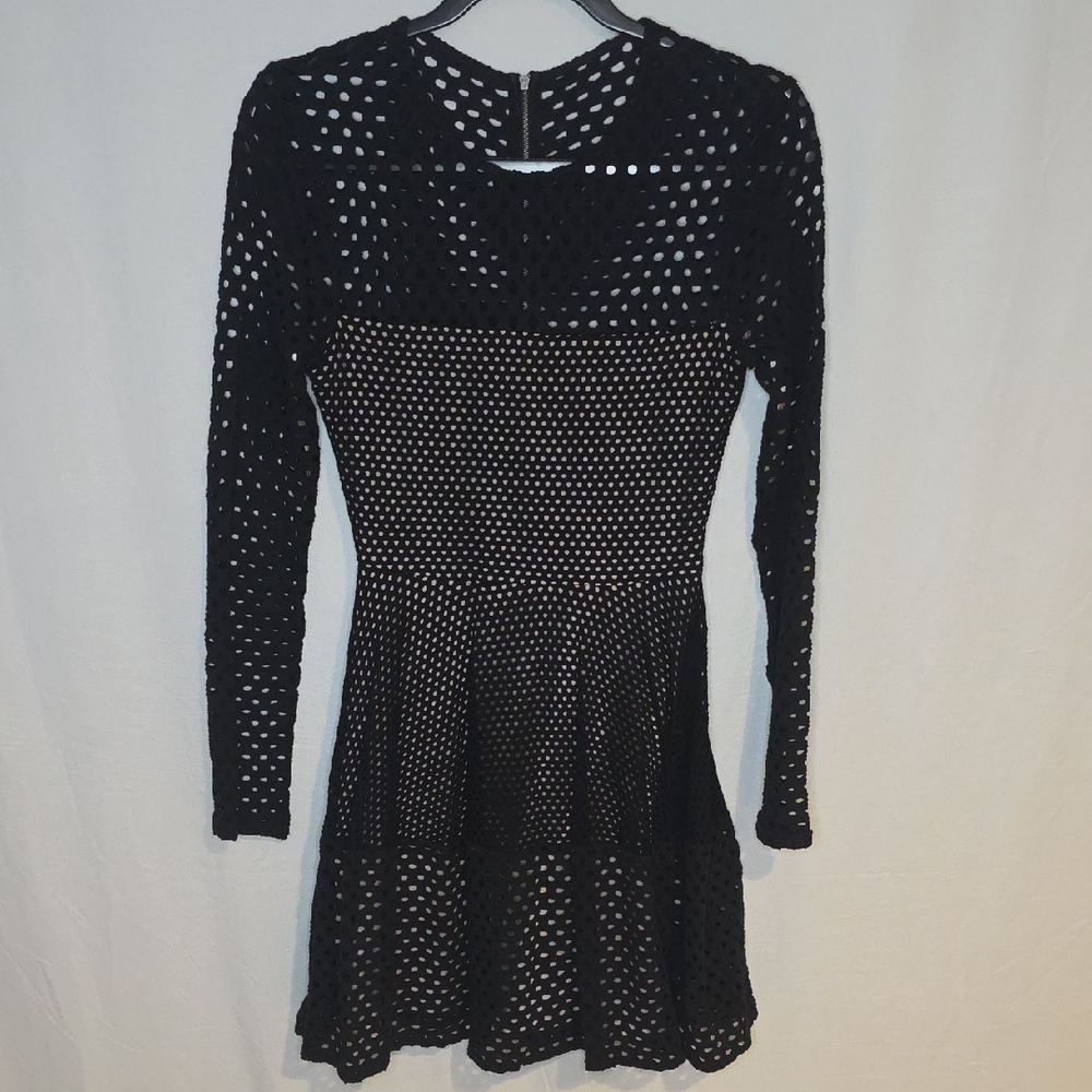 BCBGMaxAzria Black Long Sleeve Mesh Dress